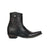 Black cowboy boot with intricate embroidery on a white background