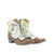 Botin in crackled taupe and nut with studs and embroiery of flowers and hummingbird.