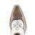 Botin in crackled taupe and nut with studs and embroiery of flowers and hummingbird.