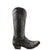 A black leather boo decorated with crystal embellishments on the shaft and toe.